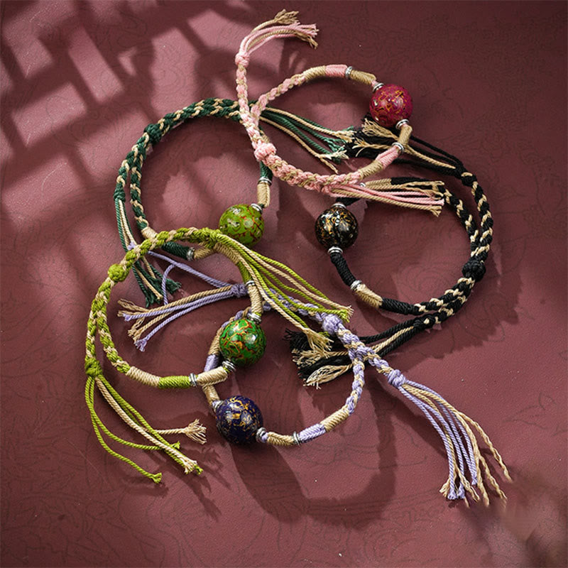Wear FengShui Lacquer Craft Bead Multicolored Braided String Bracelet