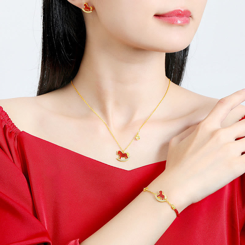 Wear FengShui 925 Sterling Silver Year Of The Horse Design Red Agate Confidence Earrings
