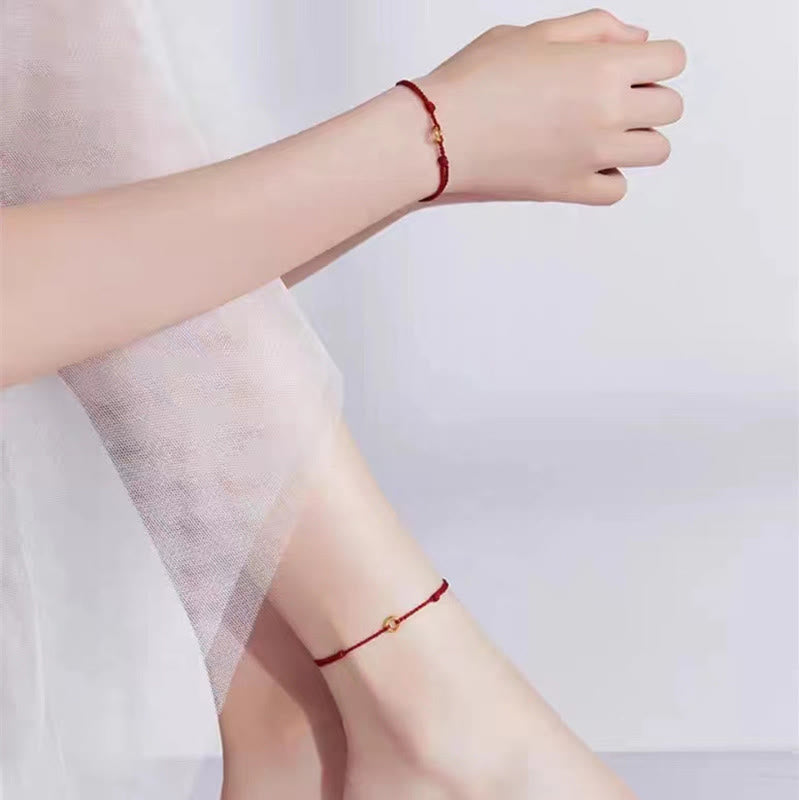 Wear FengShui Small Peace Buckle Braided String Adjustable Connection Bracelet Anklet