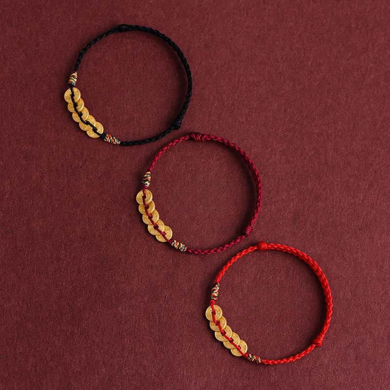 Wear FengShui Five Copper Coins Design Braided String Protection Bracelet Anklet