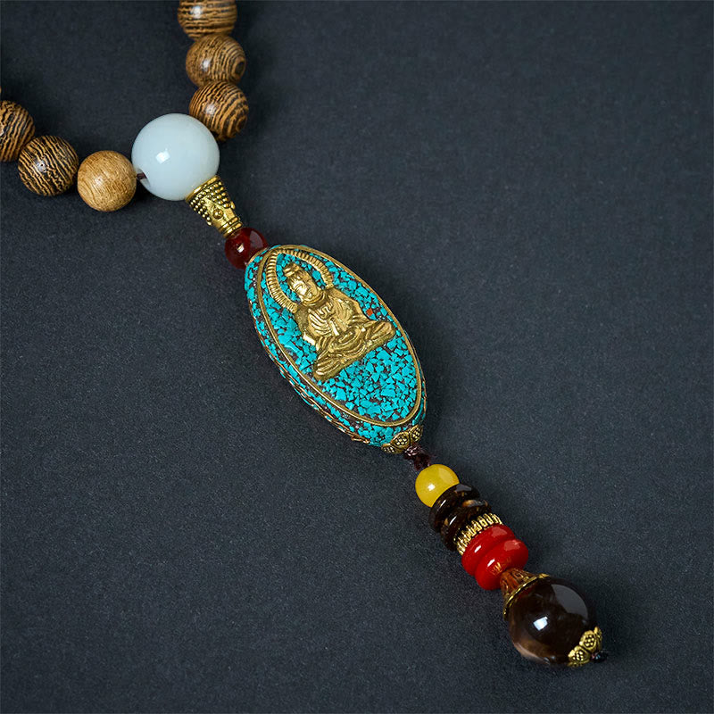 Wear FengShui Vintage Nepal Avalokitesvara Harmony Coconut Shell Beads Pendant Necklace