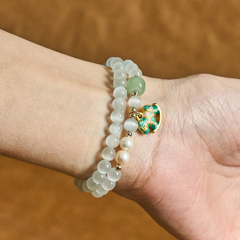 Wear FengShui Year Of The Horse Chrysoberyl Glass Bead Peace Love Double-layered Bracelet