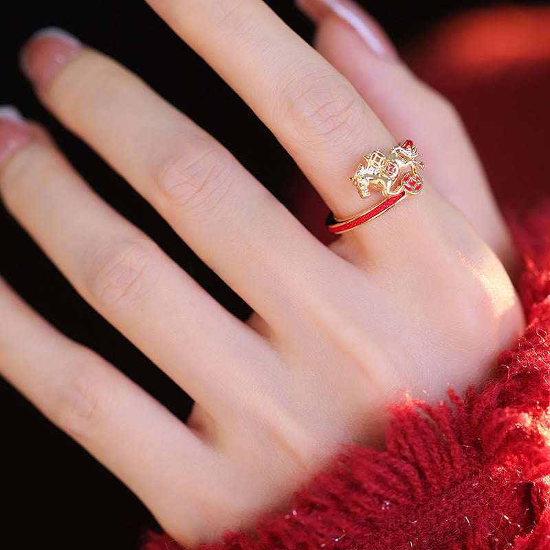 Wear FengShui Copper Red String Copper Coins Year Of The Horse Opening Balance Ring