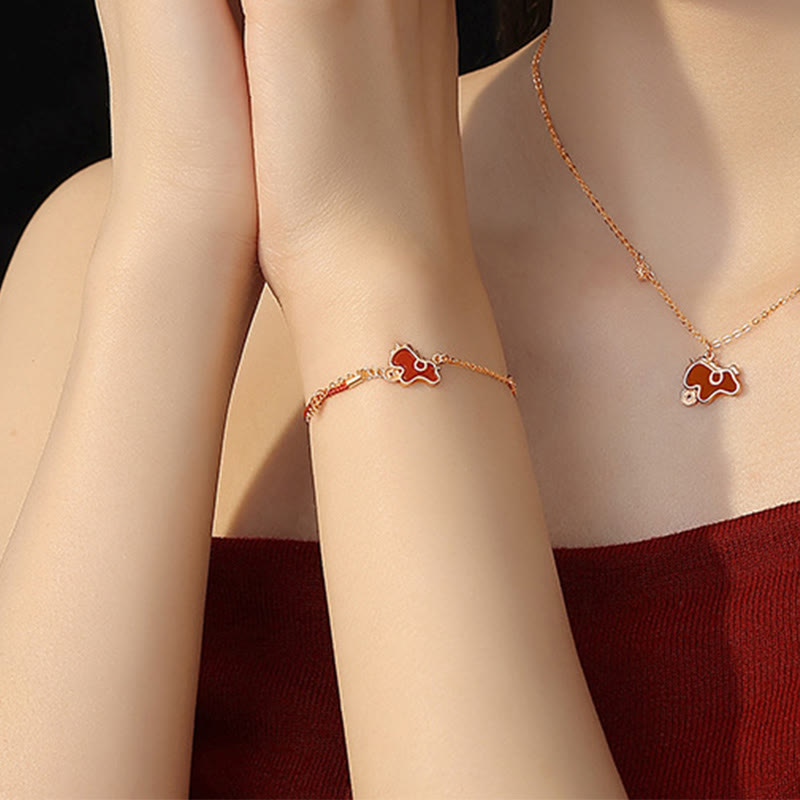 Wear FengShui 925 Sterling Silver Year Of The Horse Coin Charm Red Agate Blessing Necklace Pendant