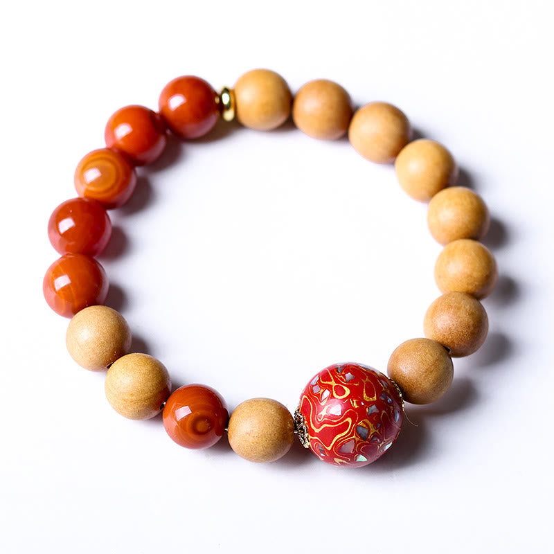 Wear FengShui Lacquer Craft Bead Sandalwood South Red Agated Protection Bracelet