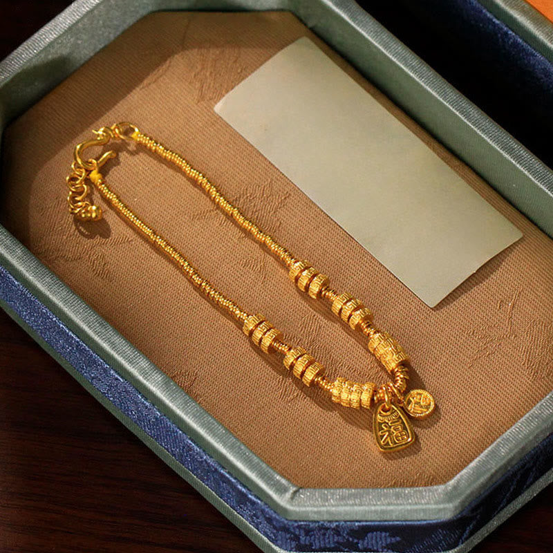 Wear FengShui 24k Gold Plated Brass Fu Character Lucky Charm Blessing Bracelet