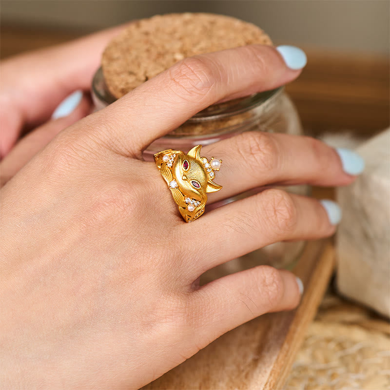 Wear FengShui Fox Head Design 24k Gold Plated Brass Adjustable Ring