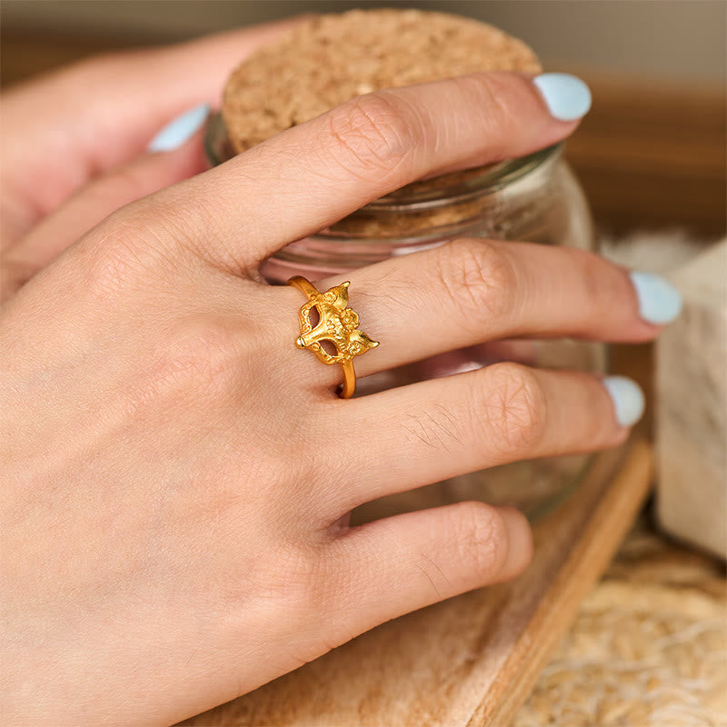 Wear FengShui Fox Mask 24k Gold Plated Brass Ring