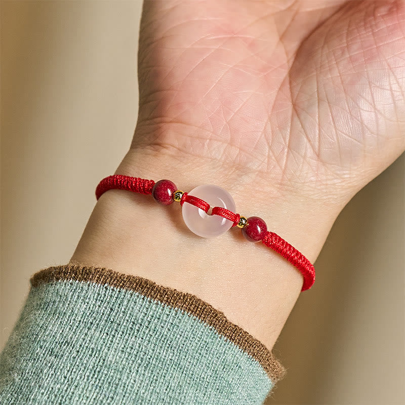 Wear FengShui Peace Buckle White Agate Flat Knot Diamond Knot Red String Connection Bracelet