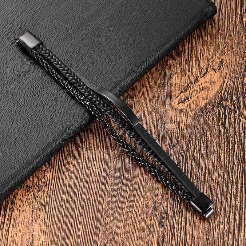 Wear FengShui Titanium Steel Balance Calm Leather Woven Bracelet