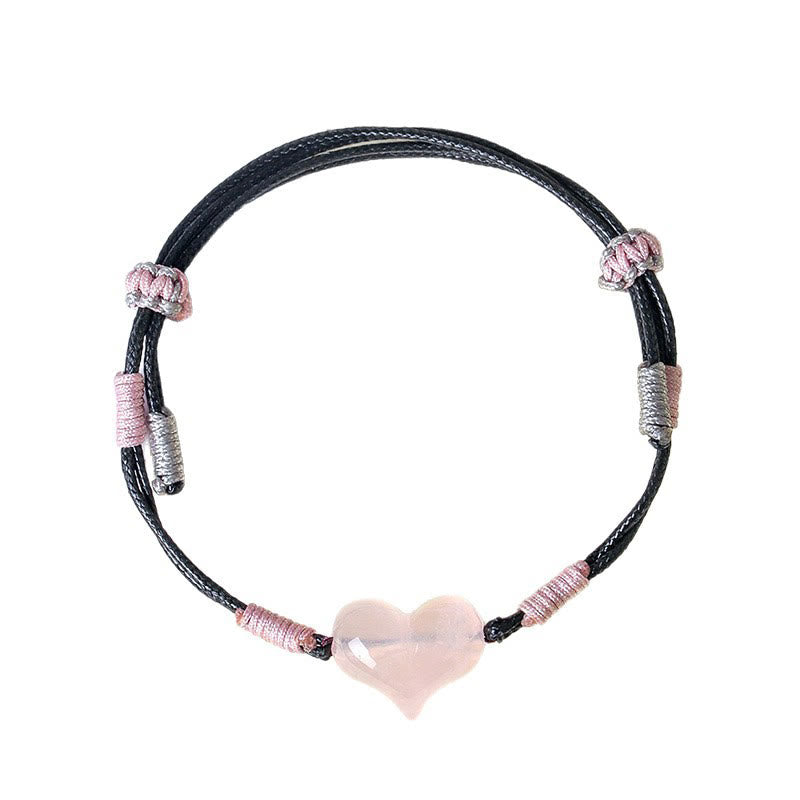 Wear FengShui Natural Heart Charm Pink Crystal Braided String Warmth Bracelet