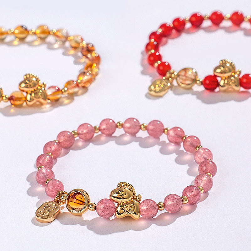 Wear FengShui Year Of The Horse Strawberry Quartz Citrine Red Agate Pink Crystal Love Bracelet