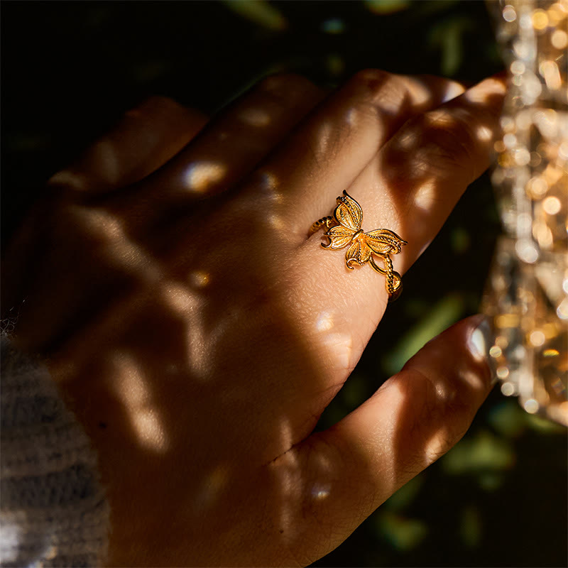 Wear FengShui 24k Gold Plated Brass Butterfly Symbol Adjustable Love Ring
