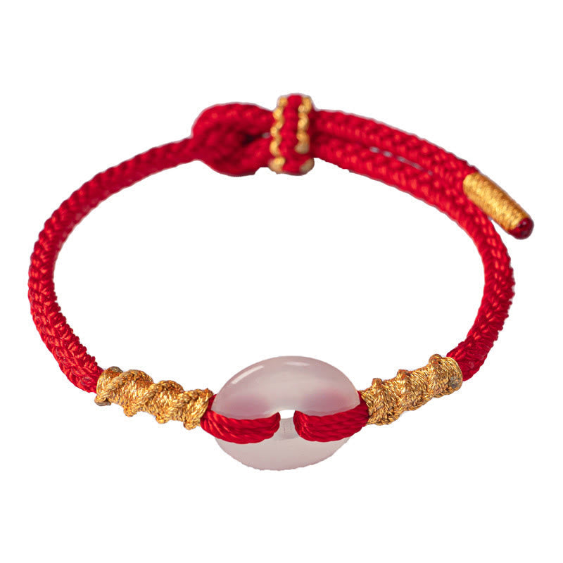 Wear FengShui White Chalcedony Peace Buckle Connection Rope Knot Bracelet