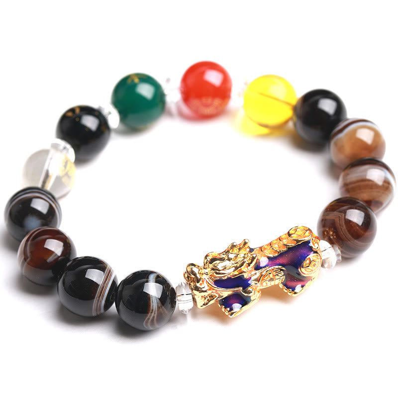 Wear FengShui Sardonyx Beads Five Elements Change Color Pi Xiu Positive Bracelet