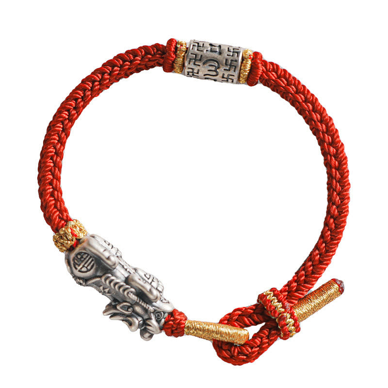 Wear FengShui 925 Sterling Silver Pixiu Om Mani Padme Hum Protection String Bracelet