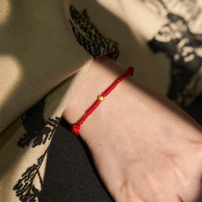 Wear FengShui 925 Sterling Silver Plated Gold Single Bead Strength Braided Red Rope Bracelet Anklet