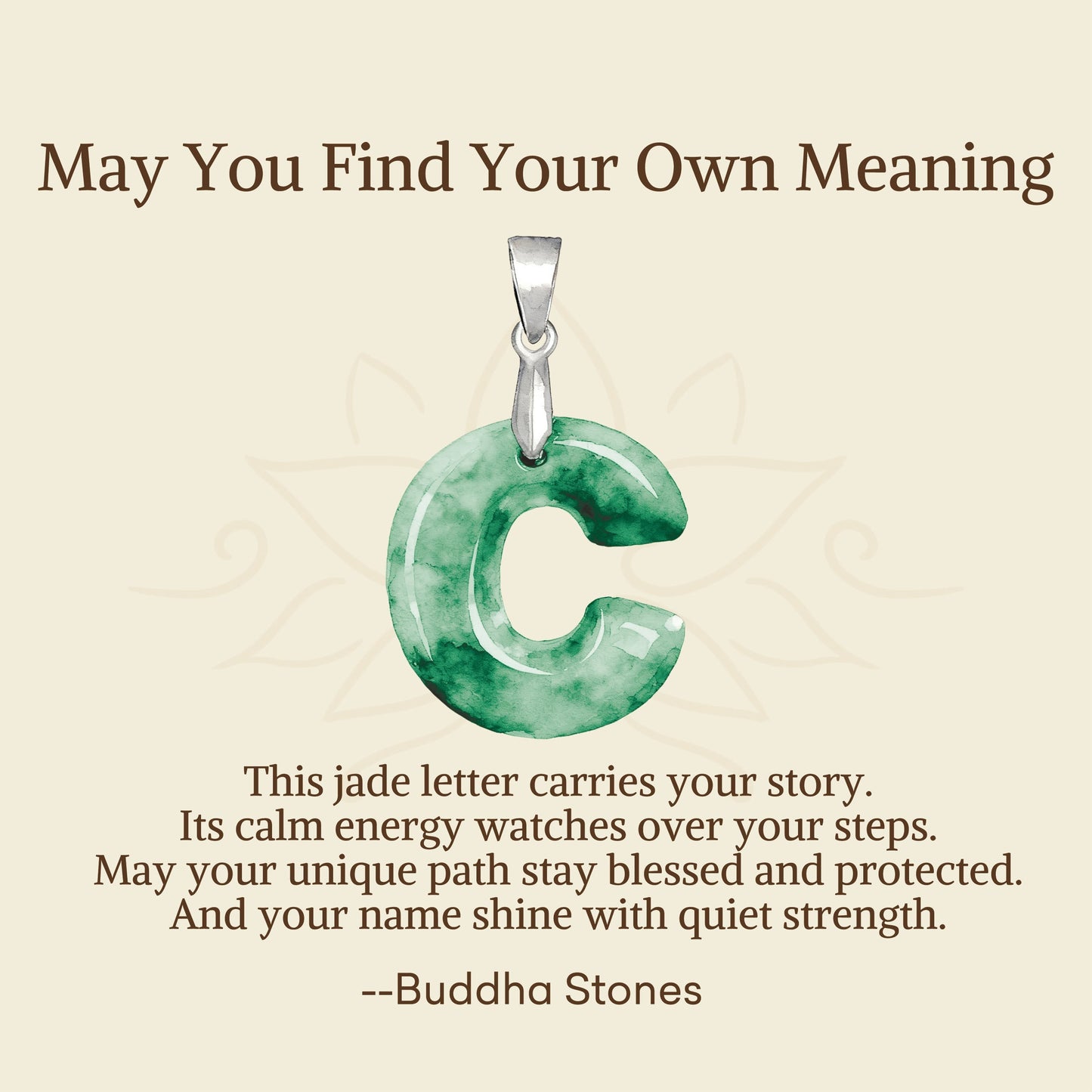 Wear FengShui "May You Find Your Own Meaning" Natural A-Z Letter Jade Titanium Steel Chain Necklace Includes Gift Message Card
