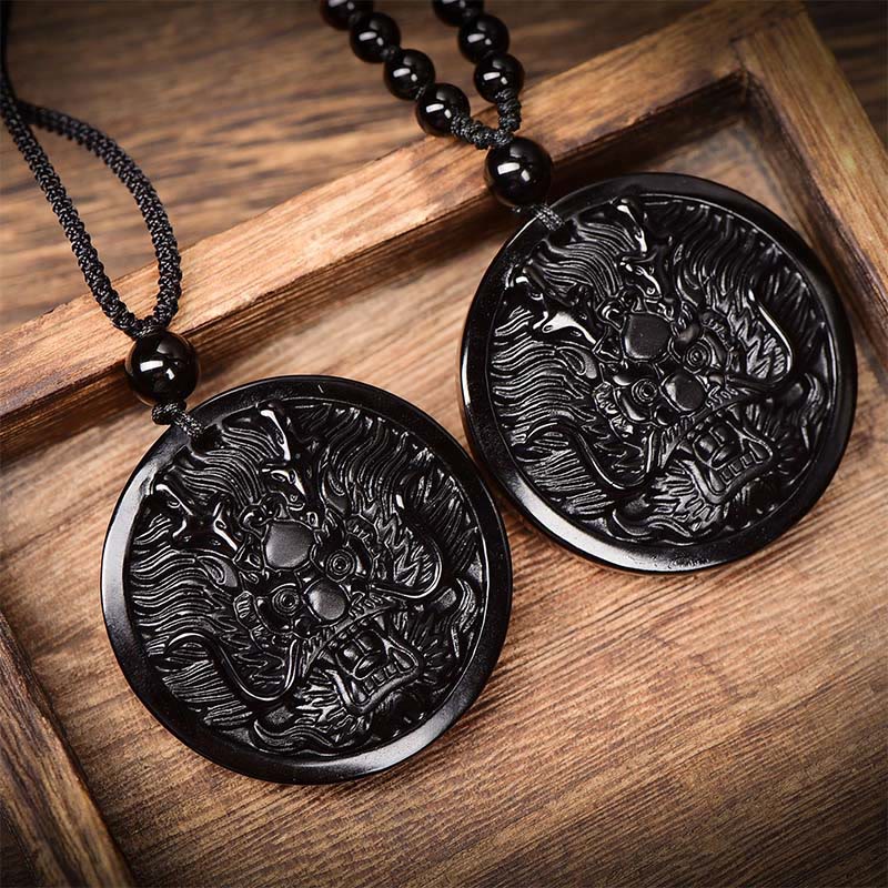 Wear FengShui Dragon Black Obsidian Transformation Fulfilment Necklace Pendant