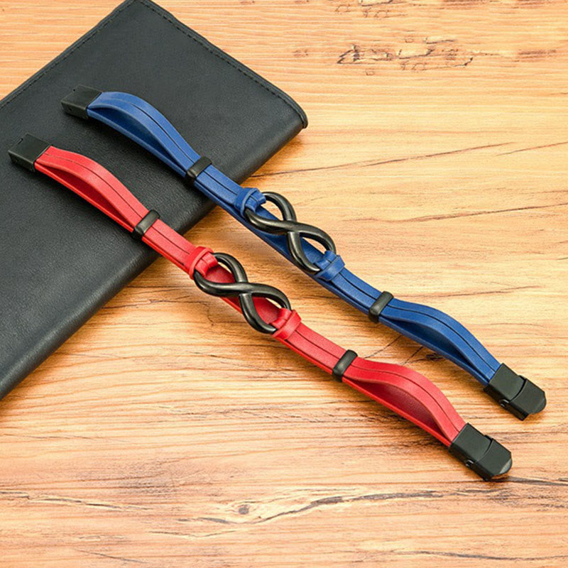 Wear FengShui Infinitely Design Titanium Steel Multicolored Leather Strengthen Bracelet