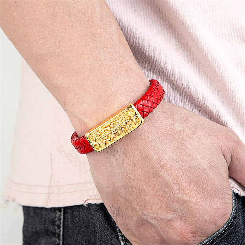 Wear FengShui Buddha Symbol Titanium Steel Leather Strengthen Bracelet
