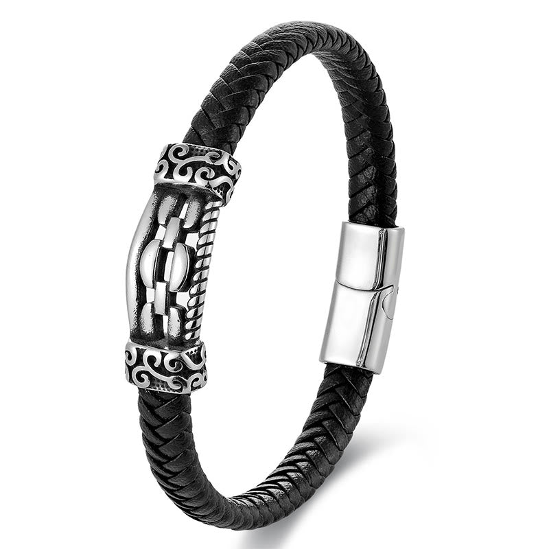 Wear FengShui Chain Link Design Titanium Steel Multi-layer Leather Balance Braided Bracelet