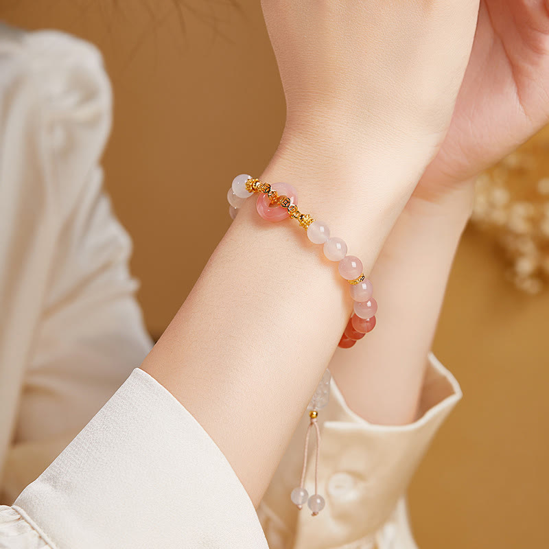 Wear FengShui 925 Sterling Silver Red Agate White Chalcedony Peace Buckle Confidence Bracelet
