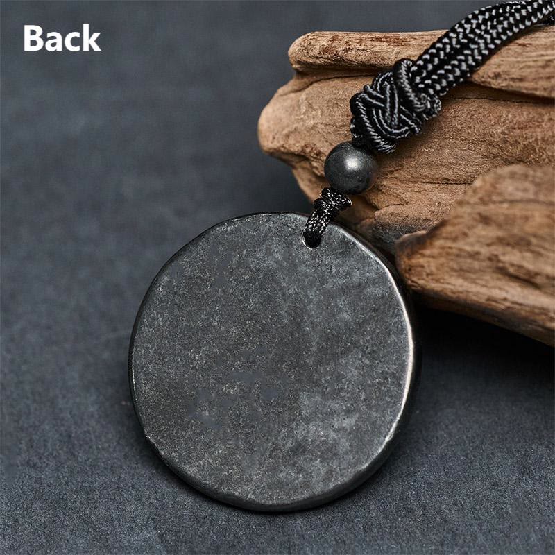 Wear FengShui Moon Star Round Design Authentic Shungite Stone Protection Necklace Pendant