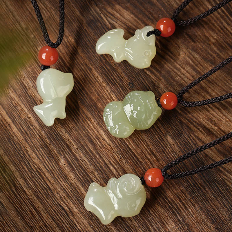 Wear FengShui Chinese Zodiac Year Of The Horse Jade South Red Agate Prosperity Necklace Pendants