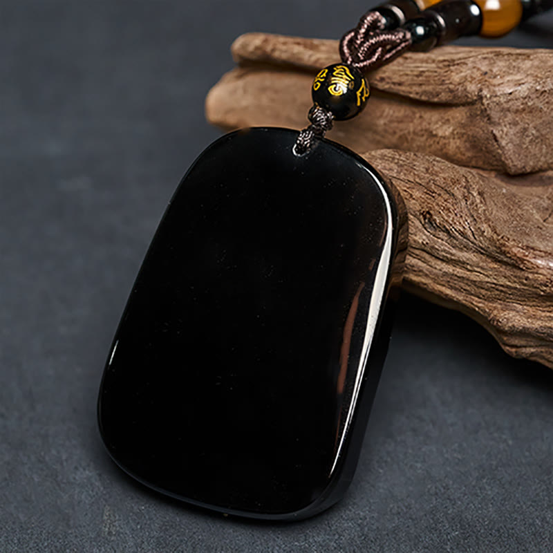 Wear FengShui Year of the Horse Monkey Design Black Obsidian Purification Necklace Pendant