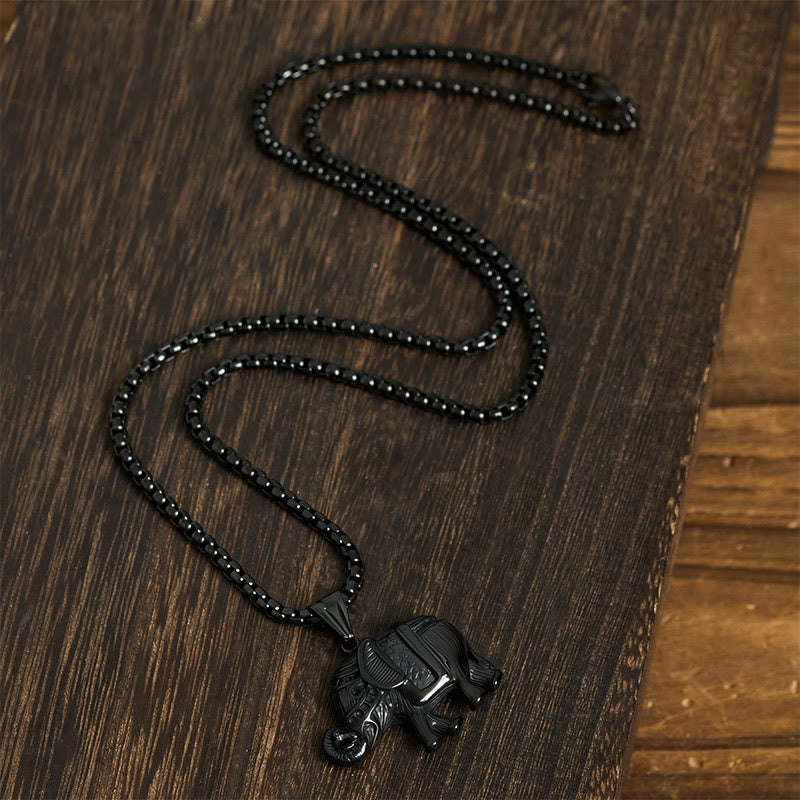 Wear FengShui Titanium Steel Elephant Strengthen Necklace Pendants