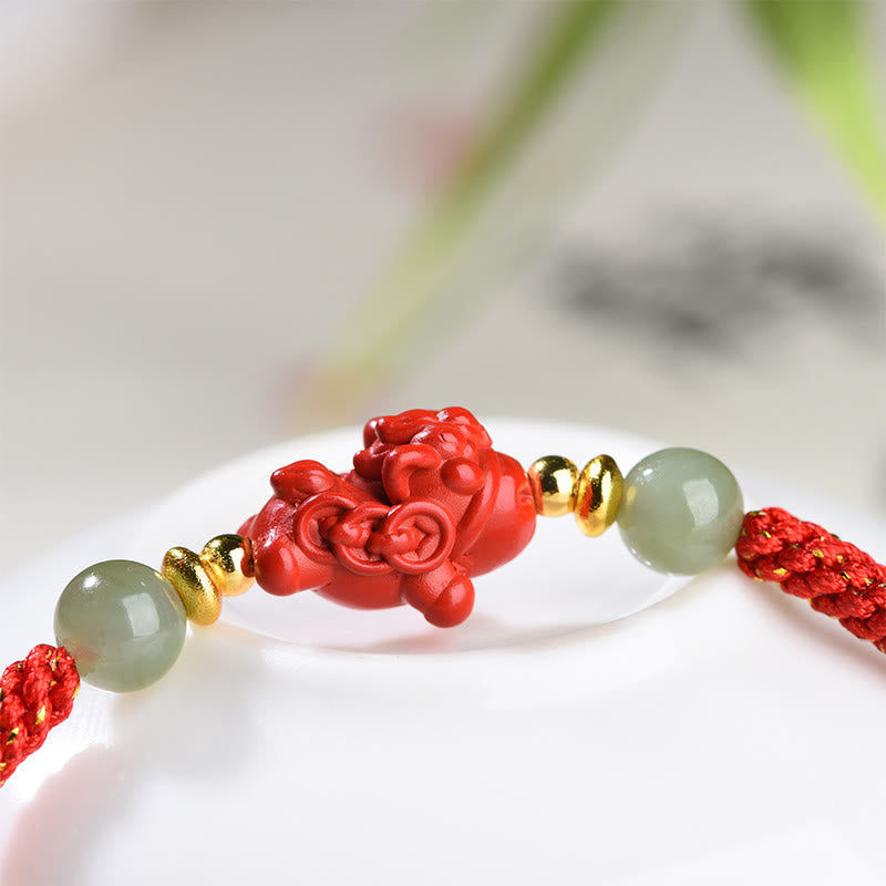 Wear FengShui Year Of The Horse Cinnabar Hetian Jade Red String Blessing Bracelet