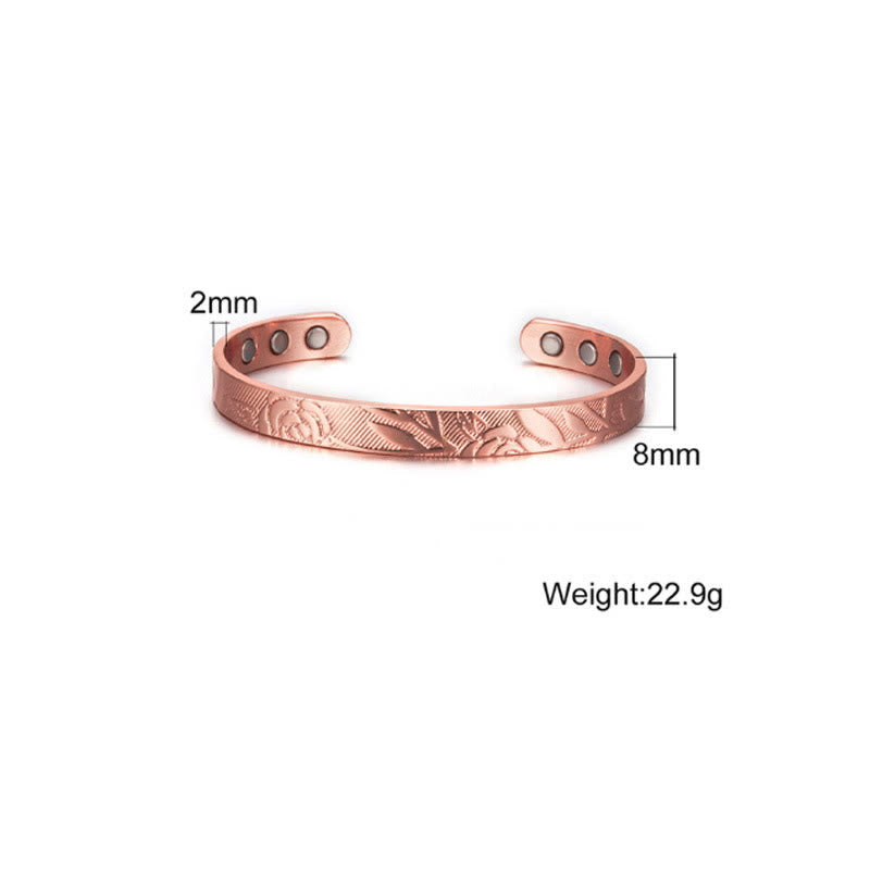 Wear FengShui Rose Flower Pattern Copper Balance Luck Open Cuff Bracelet Bangle