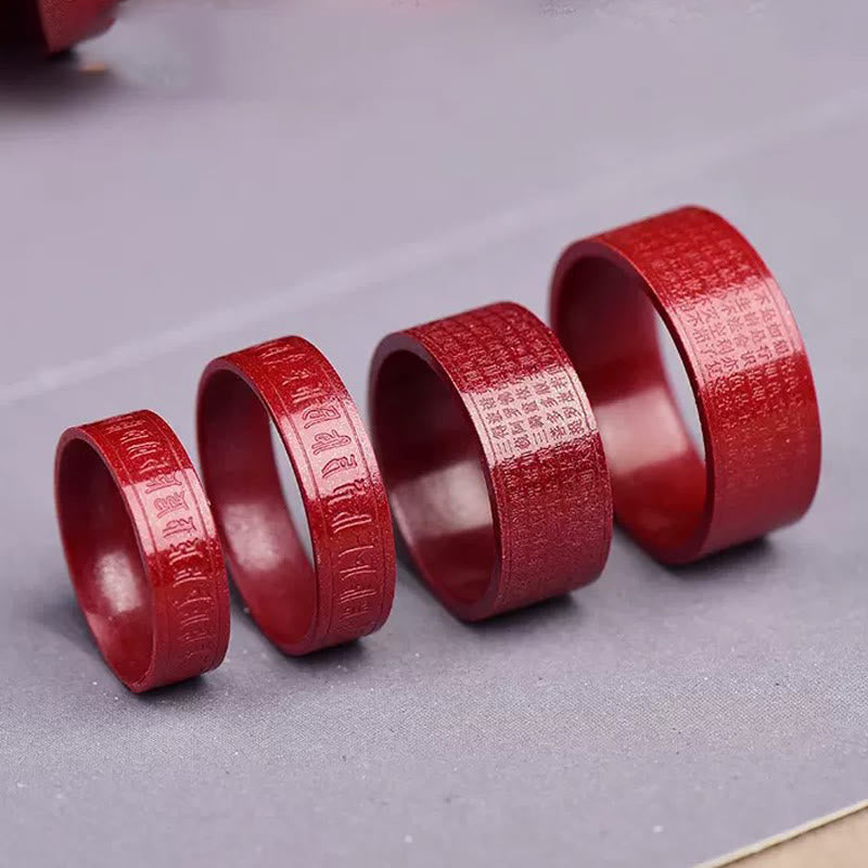Wear FengShui Cinnabar Om Mani Padme Hum Heart Sutra Blessing Ring