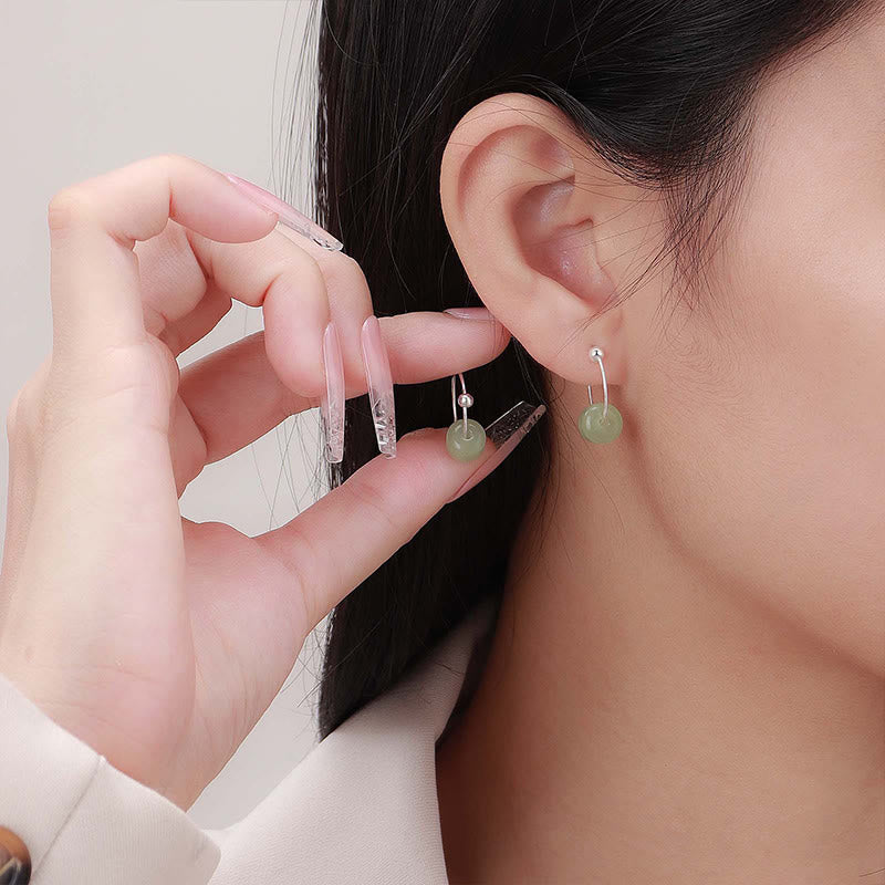 Wear FengShui 925 Sterling Silver Hetian Jade Prosperity Earrings