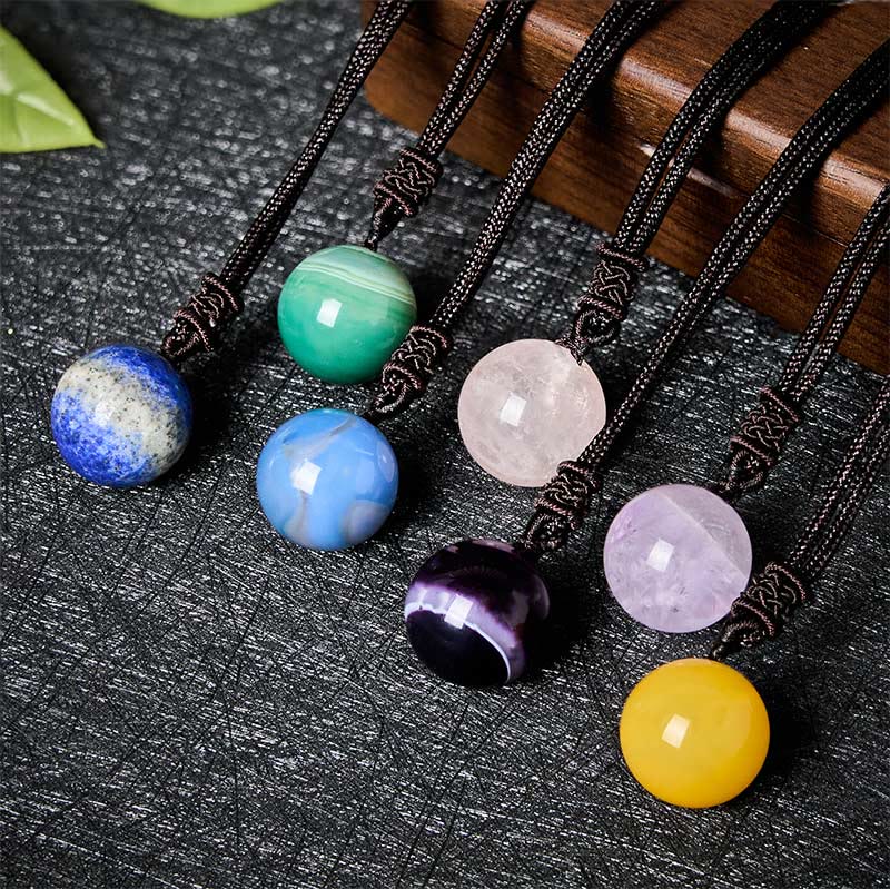 Wear FengShui Amethyst Yellow Agate Various Agate Pink Crystal Lazurite Lapis Lazuli Balance Necklace Pendant