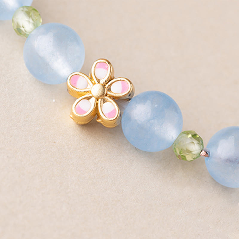 Wear FengShui Natural Aquamarine Gold-Plated Copper Flower Healing Bracelet