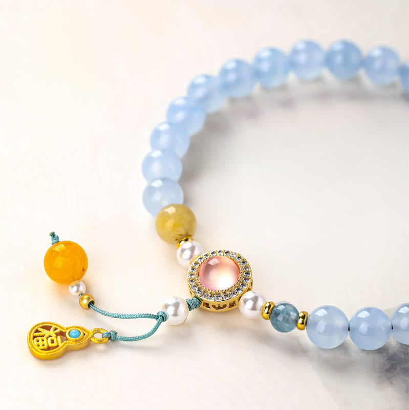 Wear FengShui Blue Chalcedony Fu Character Cat Paw Healing Bracelet