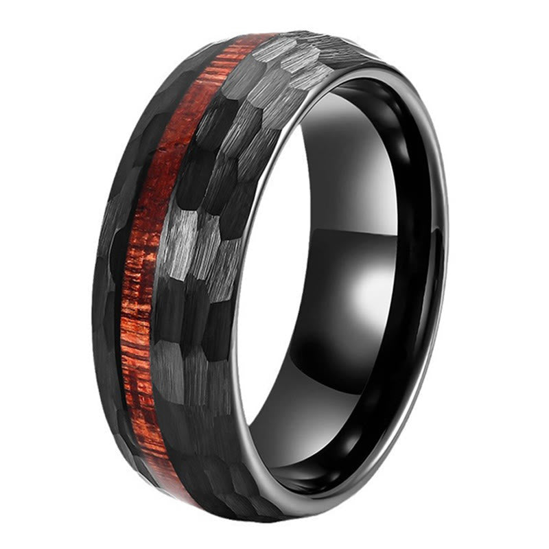 Wear FengShui Hammered Texture Inlay Tungsten Steel Endurance Ring