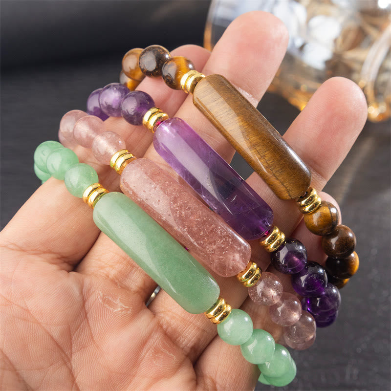 Wear FengShui Amethyst Green Aventurine Tiger Eye Strawberry Quartz Positive Transformation Bracelet