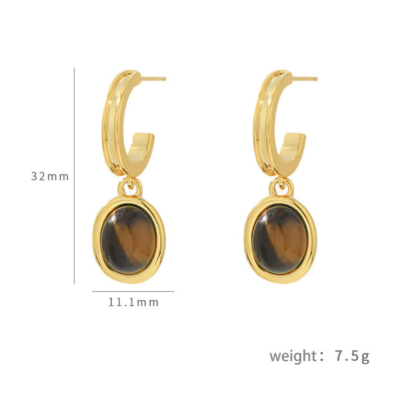 Wear FengShui Tiger Eye Retro Round Copper Protection Stud Earrings