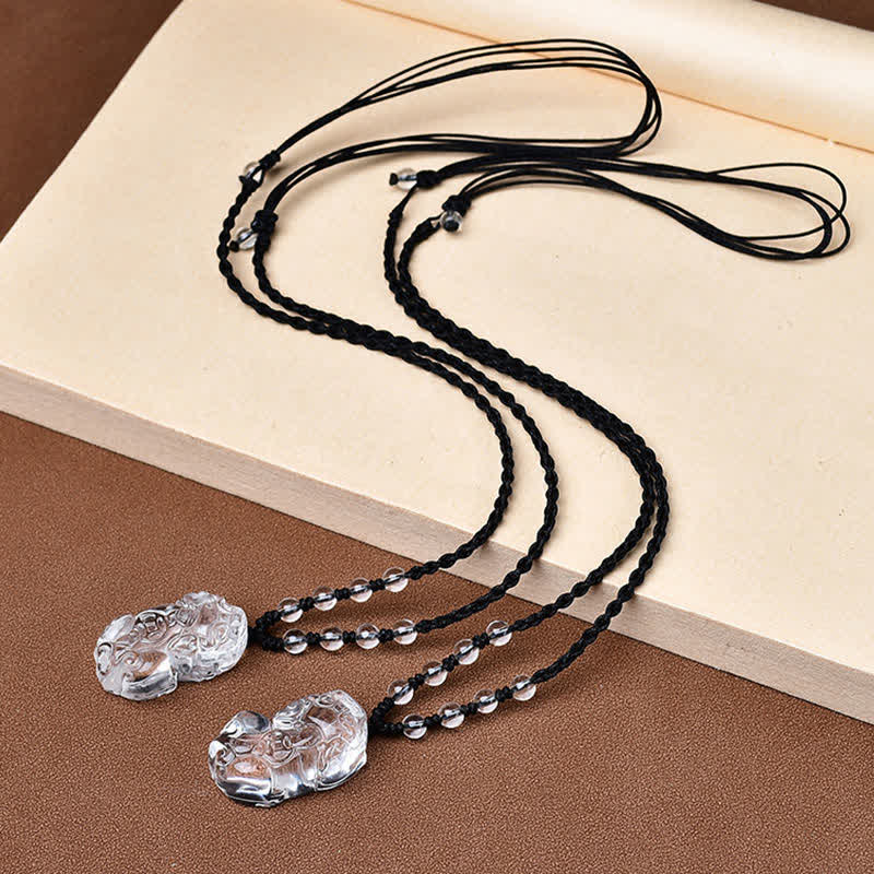 Wear FengShui Natural Clear Quartz Pixiu Clarity Beads Rope Necklace