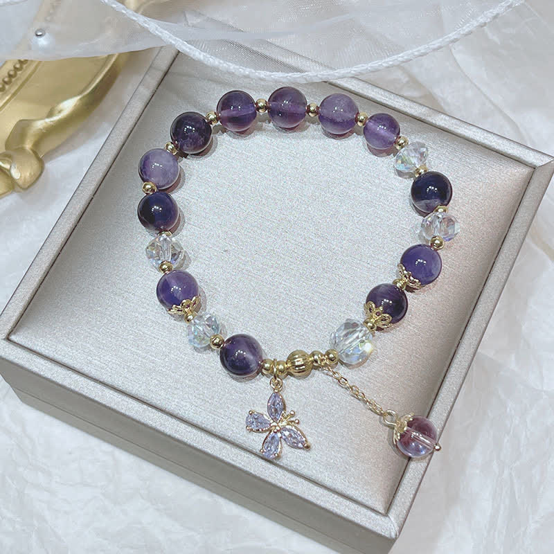 Wear FengShui Natural Amethyst Crystal Spiritual Butterfly Charm Bracelet