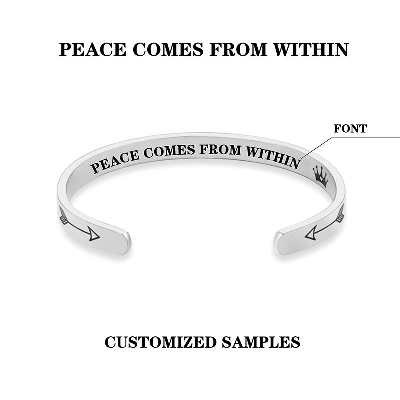 Wear FengShui Inspirational Bracelets Personalized Gift for Her Him Engraved Mantra Cuff Bangle Crown Jewelry