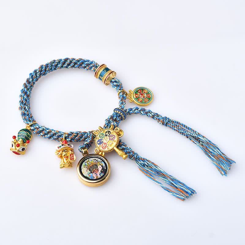 Wear FengShui Tibetan Zakiram Goddess of Wealth Thangka Luck Prayer Wheel Braid String Bracelet