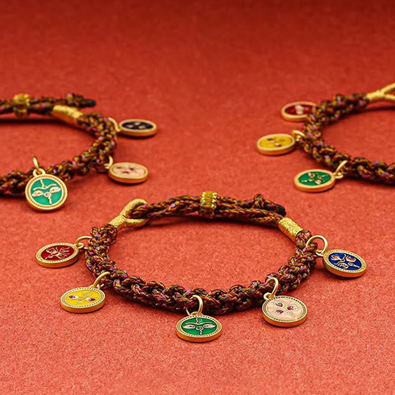 Wear FengShui Tibetan Five God Of Wealth Thangka Luck Braid String Bracelet