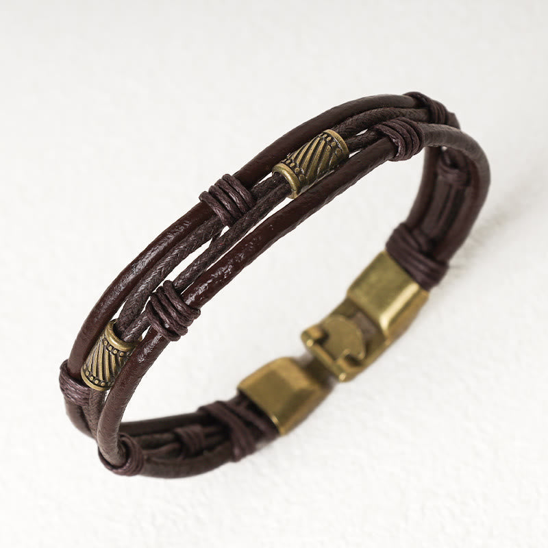 Wear FengShui Vintage Leather Wrist Band Brown Rope Layered Bracelet Bangle