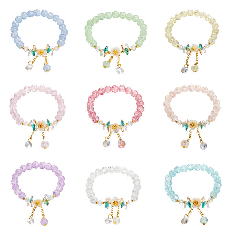 Wear FengShui Simple Design Flower Charm Glass Bead Bracelet