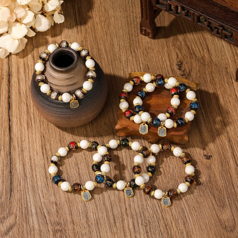 Wear FengShui Tibetan Zakiram Goddess of Wealth Charm Liuli Glass Incense Ash Porcelain Bead Protection Bracelet