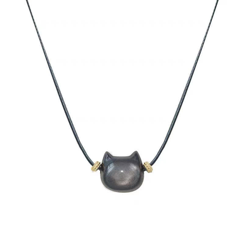 Wear FengShui Gold Sheen Obsidian Silver Sheen Obsidian Lovely Paw Lucky Cat Protection Bracelet